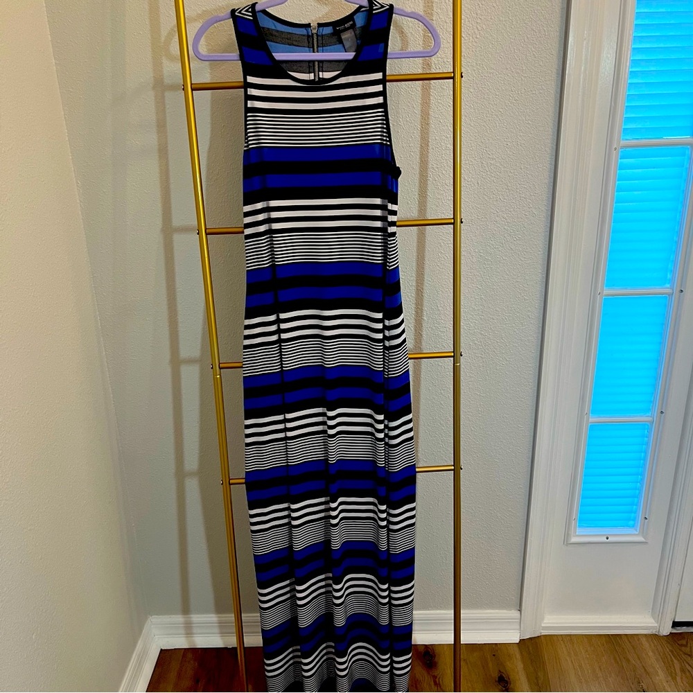Bisou Bisou Maxi Long Dress Striped Blue and Black Lovely and Confy Size…